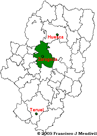 Location mapa of the Region Comarca de Zaragoza within Aragón