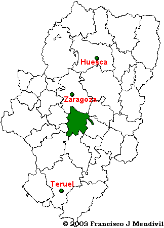 Mapa de la Comarca Campo de Belchite dentro de Aragón