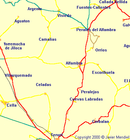 carte des villes de Teruel