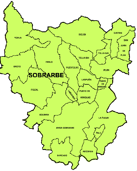 Carte de la Comarca de Sobrarbe et municipalités Carte de la Comarca de Sobrarbe et municipalités