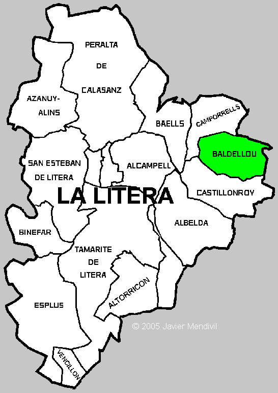 Municipio Baldellou/Valdellou dans la region La Litera/ La Llitera Municipalité Baldellou/Valdellou dans la region Comarca de La Litera/ La Llitera