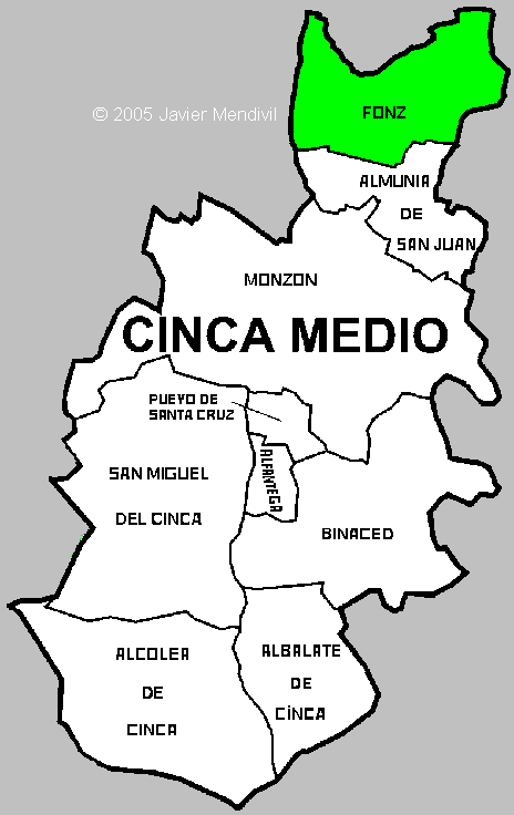 Carte Municipalité Fonz dans la region Cinca Medio