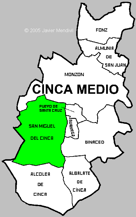 Map Municipality San Miguel del Cinca within Comarca Cinca Medio