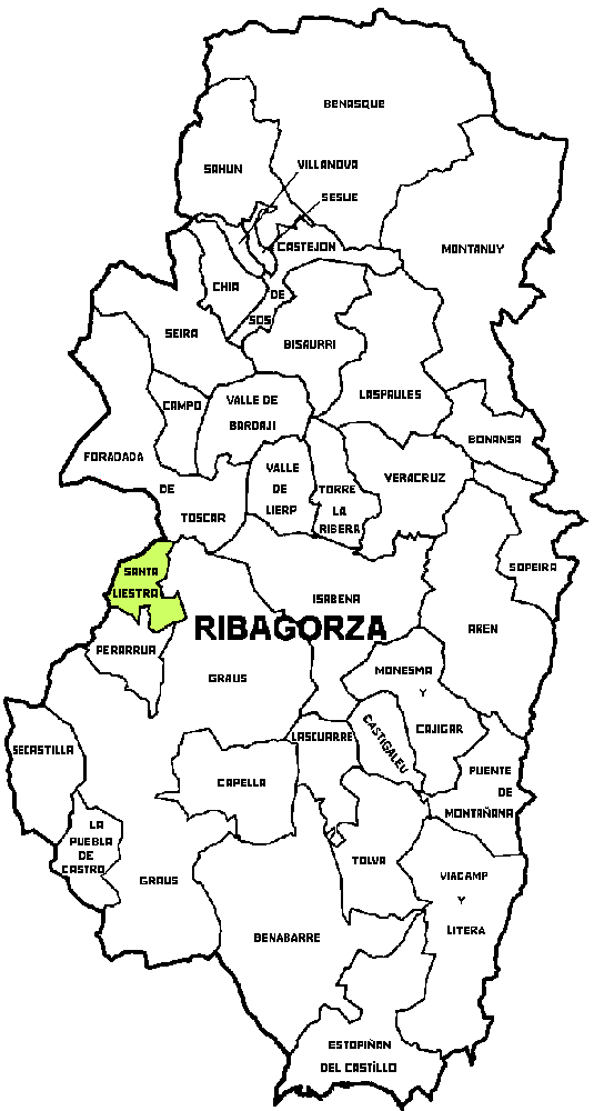 Map municipality Santa Liestra y San Quilez within the Region Comarca Ribagorza