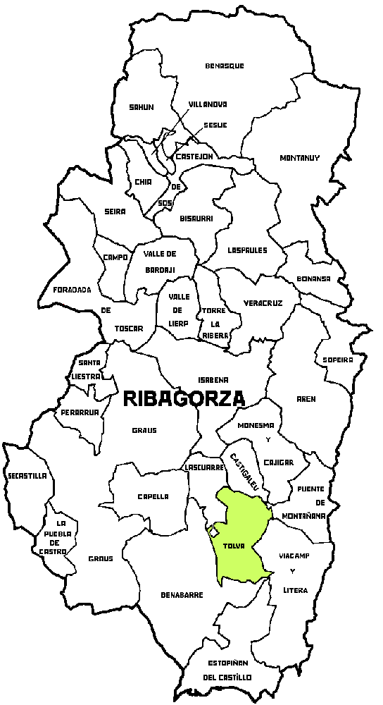 Carte Municipalité Tolva dans la région Ribagorza Municipalité Tolva dans la région Ribagorza