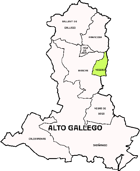 Carte la Municipalité Yesero dans la région Comarca Alto Gállego Carte Municipalité Yesero dans la région Comarca Alto Gállego