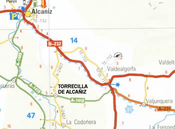 Carte routière de Torrecilla de Alcañiz Carte routière de Torrecilla de Alcañiz