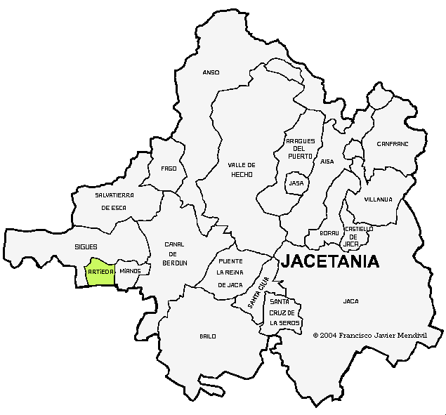 Carte Municipalite Artieda dans la region la Jacetania
