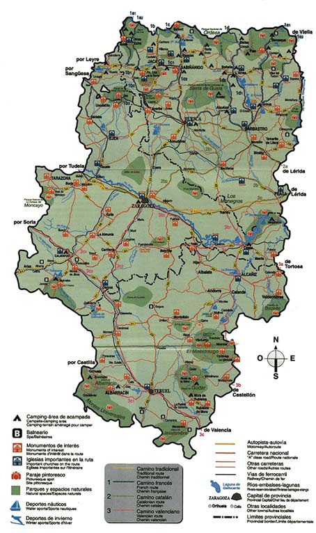 Map Routes Camino Santiago in Aragon