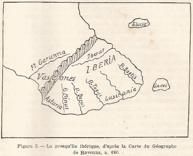 Figure 3. La presqu'isle ibérique, d'aprés la Carte du Géographe de Ravenna, a. 680. 9
